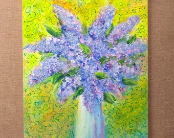 Blue Lilac Bliss, Original Acrylic Painting on Canvas Panel, Flowers Art, Floral Modern Art, Still Life Flowers in Vase, Flower Art Gift