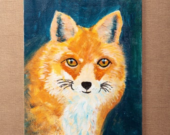 Fox Painting, Original Acrylic Animal Painting, Fox Wall Decor, Red Wild Animal on Canvas, Original Red Fox Home Art