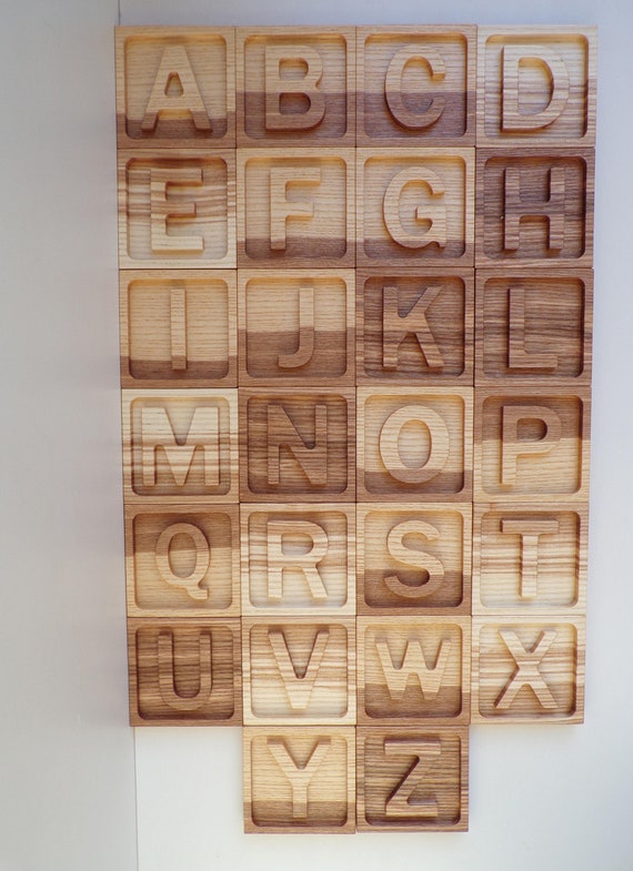 Large Wooden Alphabet, Set of 26 Square Letter, A-Z Wooden Letters, Wooden ABC Set, Educational Wood Toy, English Alphabet, Wood Artwork
