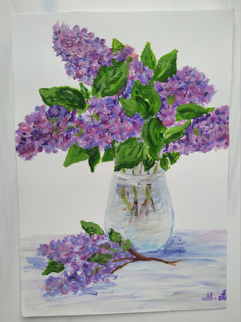 Lilac in Vase Original Acrylic Painting Paper Flowers | Etsy