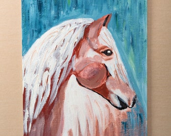 Brown Horse with White Mane, Original Acrylic Painting, Horse Art Wall Decor, Handmade Original Horse Painting, Animal Lover Art