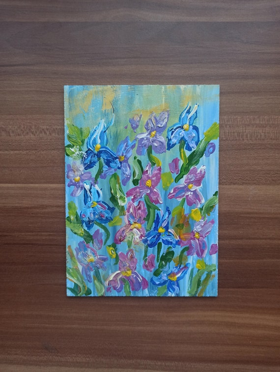 Acrylic Flowers Painting, Original Flowers Artwork, Floral Acrylic Art, Floral Painting on Hard Board, Wild Bright Flowers Art, Gift Art