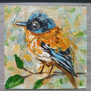 Small Acrylic Painting of a Bird - Perfect for a Desk or Shelf - Original Artwork, Bird Art Painting, Bird Lovers Gift, Original Art Decor