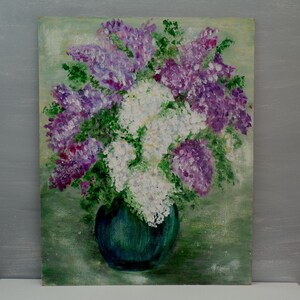 Acrylic Painting Lilac in Vase, Original Flower Art, Abstract Flowers Decor Wall Art, Purple Flowers Painting, Purple Decor, Original Art