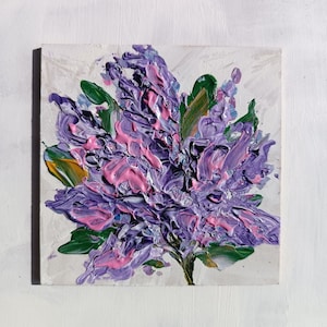 Acrylic Abstract Purple Flowers Painting, Abstract Decor, Contemporary Small Painting, Purple Abstract Art, Home Art Decor, Painting Gift