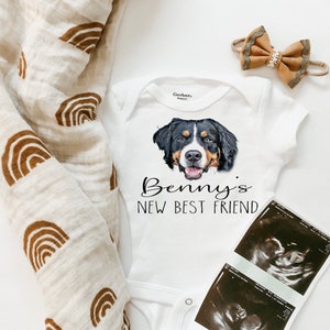 Custom Pet Portrait Baby BodySuit | Custom DOG bodysuit, Baby Shower, Pregnancy Announcement, Baby and Dog, New sibling, My new best friend