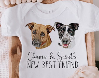Custom Pet Portrait Baby BodySuit | Custom DOG bodysuit, Baby Shower, Pregnancy Announcement, Baby and Dog, New sibling, My new best friend