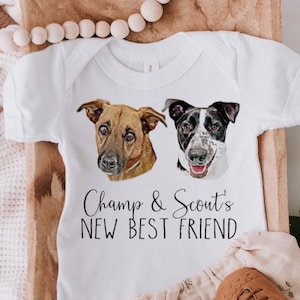 Custom Pet Portrait Baby BodySuit | Custom DOG bodysuit, Baby Shower, Pregnancy Announcement, Baby and Dog, New sibling, My new best friend