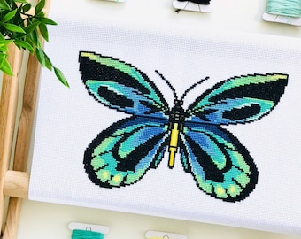 Blue Butterfly Modern Cross Stitch Pattern (PDF)