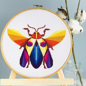 Geometric bug cross stitch pattern PDF, Insect cross stitch pattern, Color cross stitch pattern