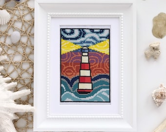 Lighthouse Cross Stitch Pattern – Sea Landscape, Nautical Nursery (PDF Pattern)