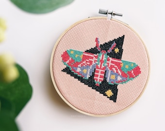 Abstract Moth Cross Stitch Pattern PDF, Vintage Style Small Butterfly Embroidery, Insect Beetle Bug Lovers Entomology Gift, Instant Download