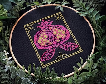Variegated Pomegranate Cross Stitch Pattern PDF, Gothic Embroidery Design, Creepy Dark Mythology, Victorian Decor, Witchy Aesthetic, Digital