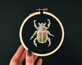 Abstract Neon Beetle Cross Stitch Pattern, Colorful Bug Embroidery (PDF Pattern)
