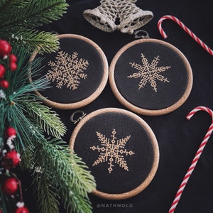 Bronze Snowflakes Cross Stitch Pattern PDF, Set of 3 Christmas Ornaments Cross Stitch Pattern, Snowflakes Embroidery Chart, Instant Download