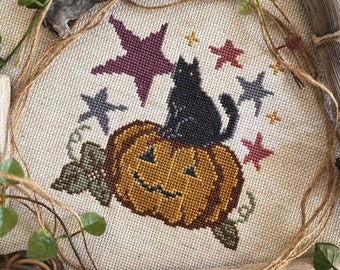 Pumpkin Purr Cross Stitch Pattern PDF - Instant Download, Black Cat, Spooky Season, Halloween Decor, Fall, Autumn, Witch, Gothic Horror Gift