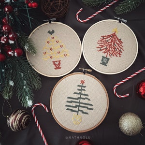 Christmas Trees Modern Cross Stitch Pattern PDF - Christmas Ornaments Counted Cross Stitch, Cottagecore Festive Embroidery, Instant Download