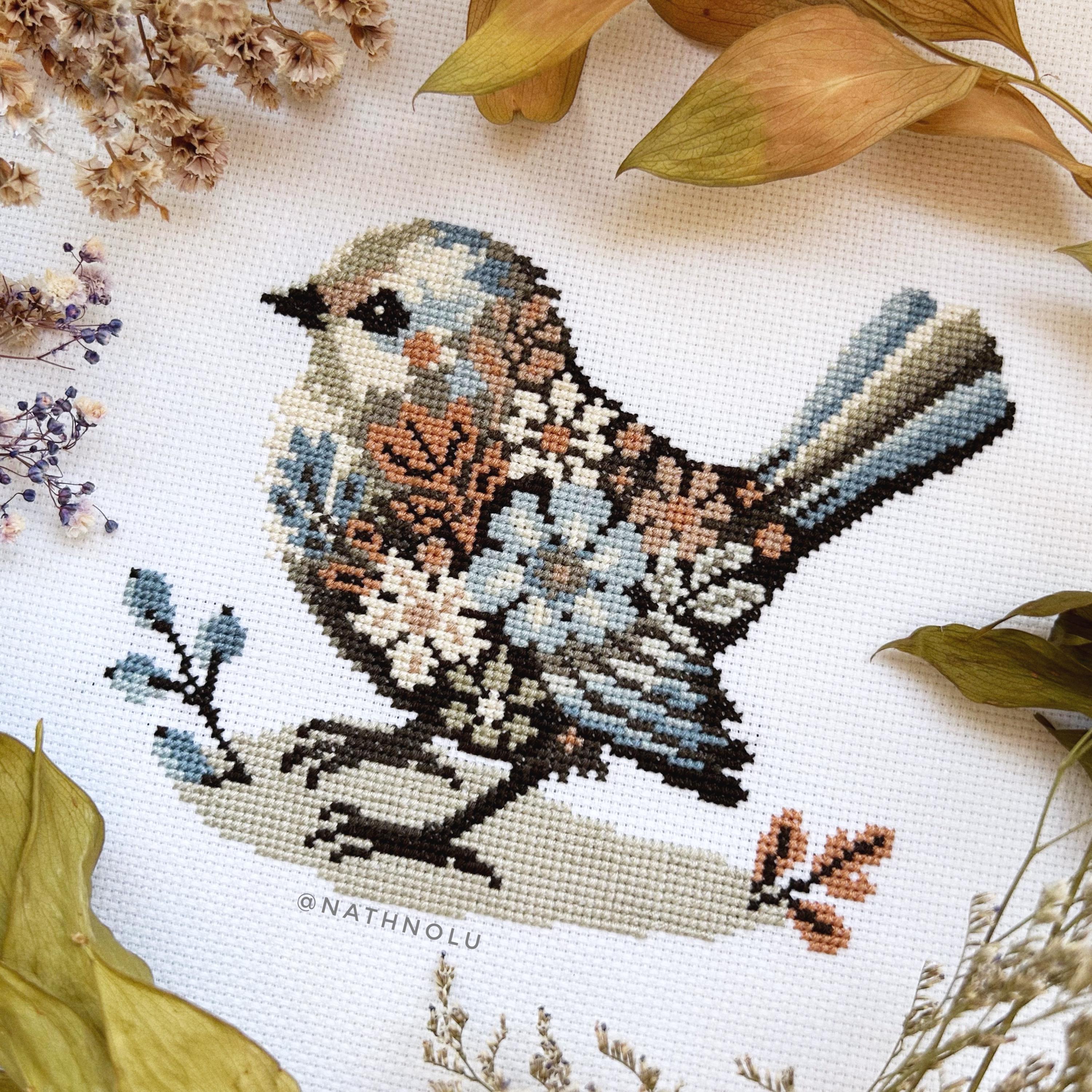 Flower Winter Bird Cross Stitch Pattern PDF - Instant Download