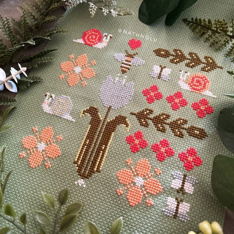 Spring Sampler Primitive Cross Stitch Pattern PDF - Instant Download ...
