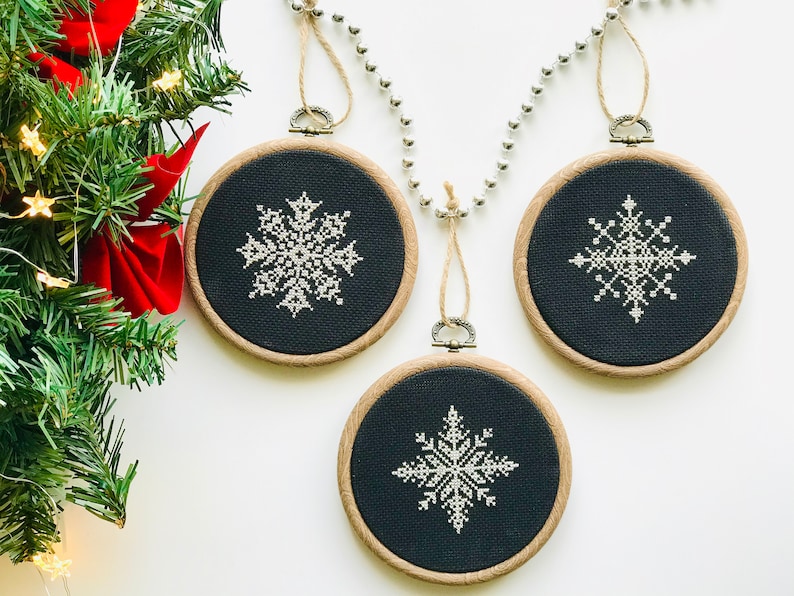 Silver Snowflakes Cross Stitch Pattern PDF, Set of 3 Christmas Ornaments Cross Stitch Pattern, Snowflakes Embroidery Chart, Instant Download image 2