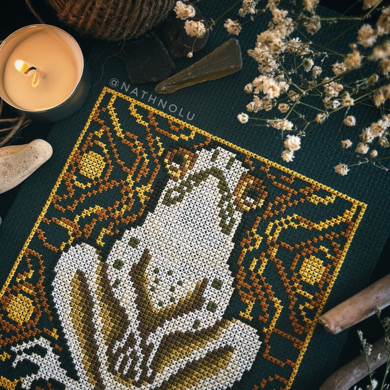 Spooky toad cross stitch pattern for dark and enchanting decor