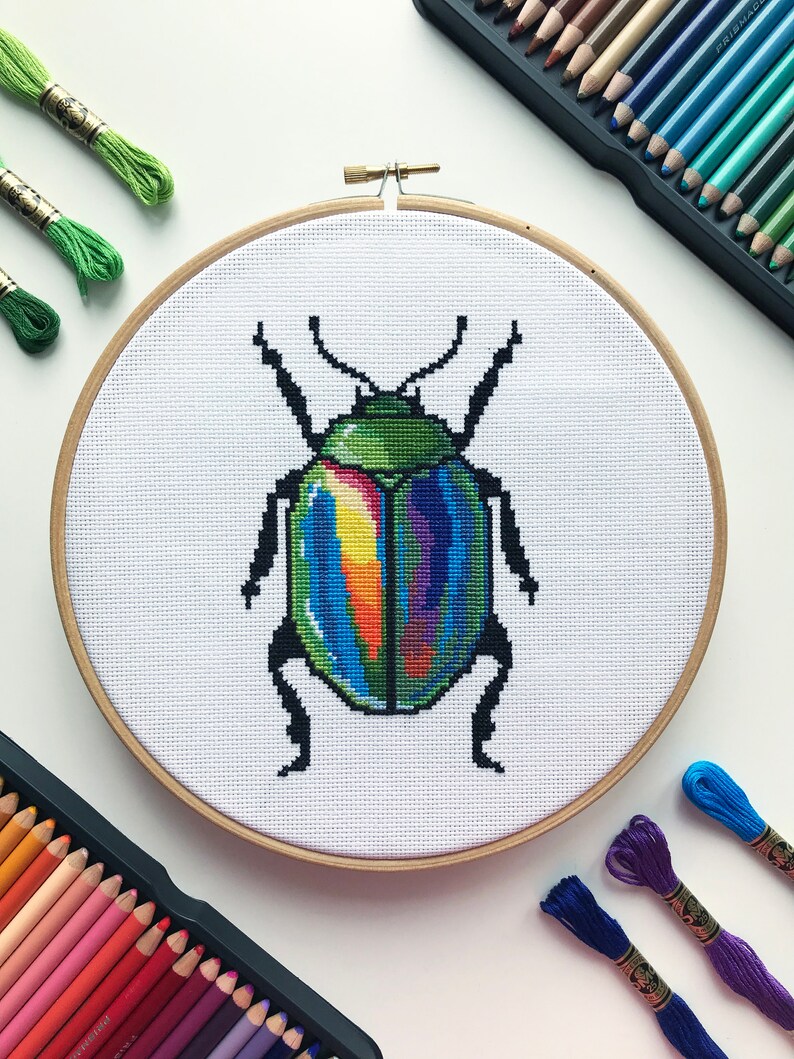 Rainbow Beetle Cross Stitch Pattern Modern Cross Stitch Bug Etsy UK