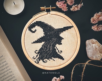 Dark Witch Cameo Cross Stitch Pattern PDF - Instant Download, Gothic, Black Silhouette, Witchcraft, Mystical, Magic Woman, Halloween, Spooky