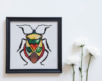 Beetle Cross Stitch Pattern, Modern Insect Embroidery (PDF Pattern)