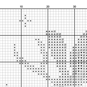 May include: Black and white cross stitch pattern with a heart, stars, and circles. The pattern is on a grid with numbers along the top and side.