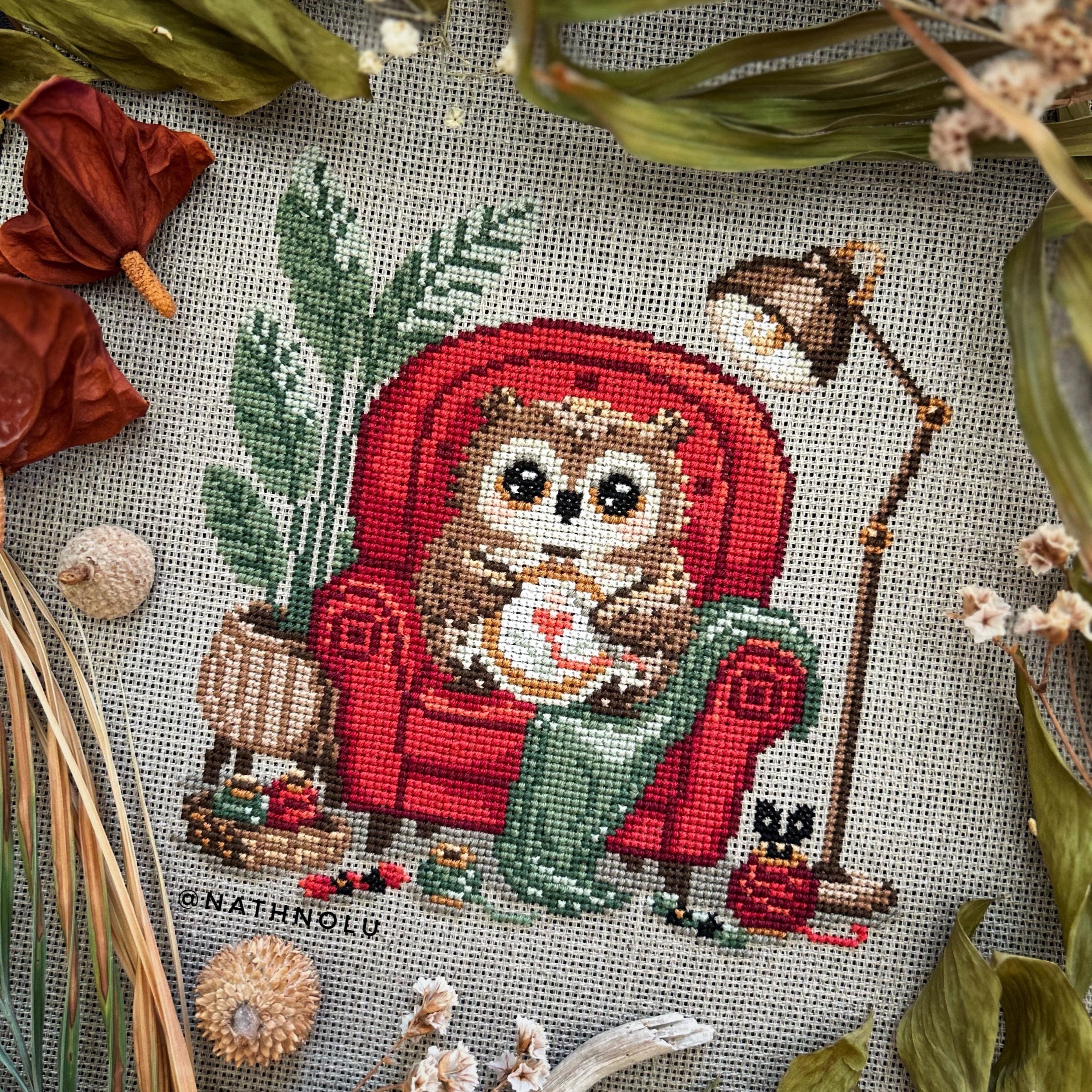 Stitching Owl Cross Stitch Pattern PDF - Instant Download, Cute Crafter Bird Embroidery Design, Cozy