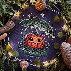 Pumpkin Cozy Halloween Night Cross Stitch Pattern PDF - Instant Download, Spooky Season Embroidery, Creepy Cute, Magic, Witchy, Gothic, Fall