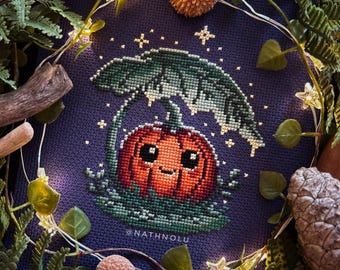 Pumpkin Cozy Halloween Night Cross Stitch Pattern PDF - Instant Download, Spooky Season Embroidery, Creepy Cute, Magic, Witchy, Gothic, Fall