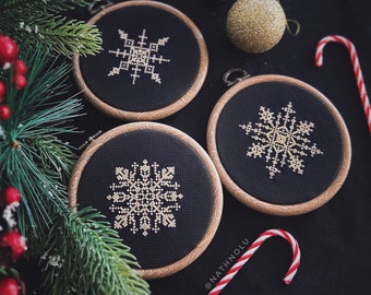 Set of 3 Gold Snowflakes Cross Stitch Pattern PDF, Christmas Ornaments Cross Stitch Pattern, Snowflakes Embroidery Pattern, Instant Download