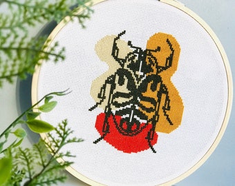 Abstract Beetle Cross Stitch Pattern, Boho Insect Embroidery (PDF Pattern)