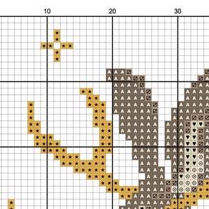 May include: Cross stitch pattern featuring a brown and black owl with yellow stars and hearts. The owl is surrounded by a border of yellow stars.