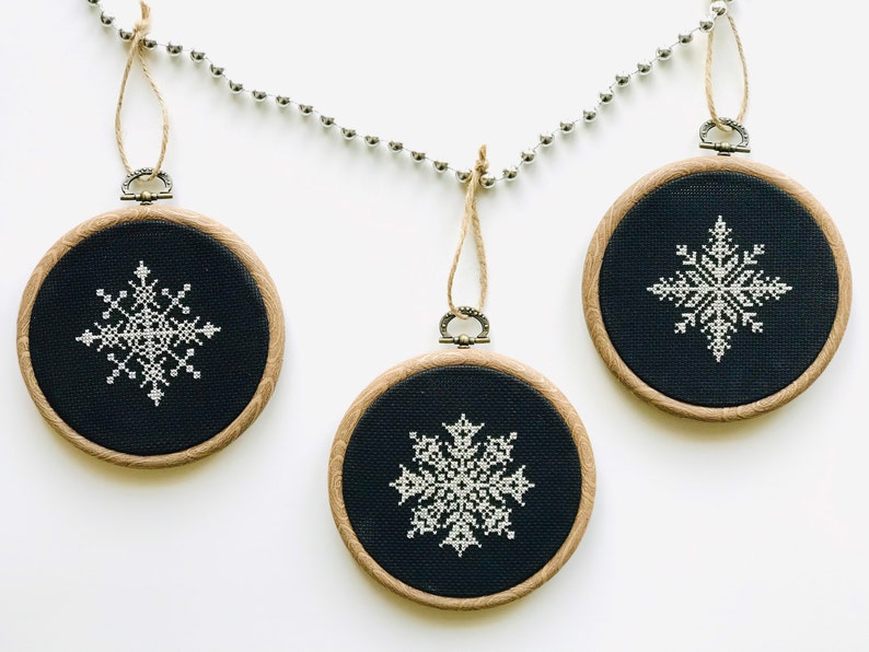 Silver Snowflakes Cross Stitch Pattern PDF, Set of 3 Christmas Ornaments Cross Stitch Pattern, Snowflakes Embroidery Chart, Instant Download image 8