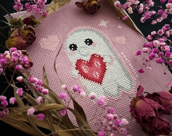 Geist Liebe Kreuzstich Muster PDF - Sofortiger Download, Gruselig Valentinstag, Niedlich, Gothic, Pink Herz, Spooky, Be my, Valloween Spirit Boo
