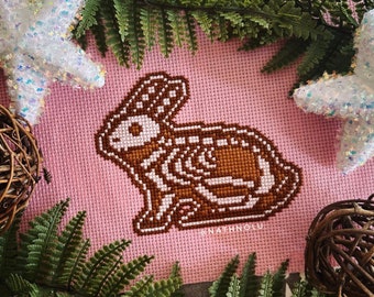 Gingerbread Rabbit Skeleton Christmas Ornament Cross Stitch Pattern PDF - Digital, Glow in the Dark Bunny, Festive Embroidery, Creepmas Gift