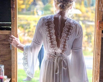 Rustic wedding dress, bell sleeves, boho wedding dress, long sleeve dress, unconventional dress, alternative wedding dress, square neckline