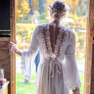 Rustic wedding dress, bell sleeves, boho wedding dress, long sleeve dress, unconventional dress, alternative wedding dress, square neckline