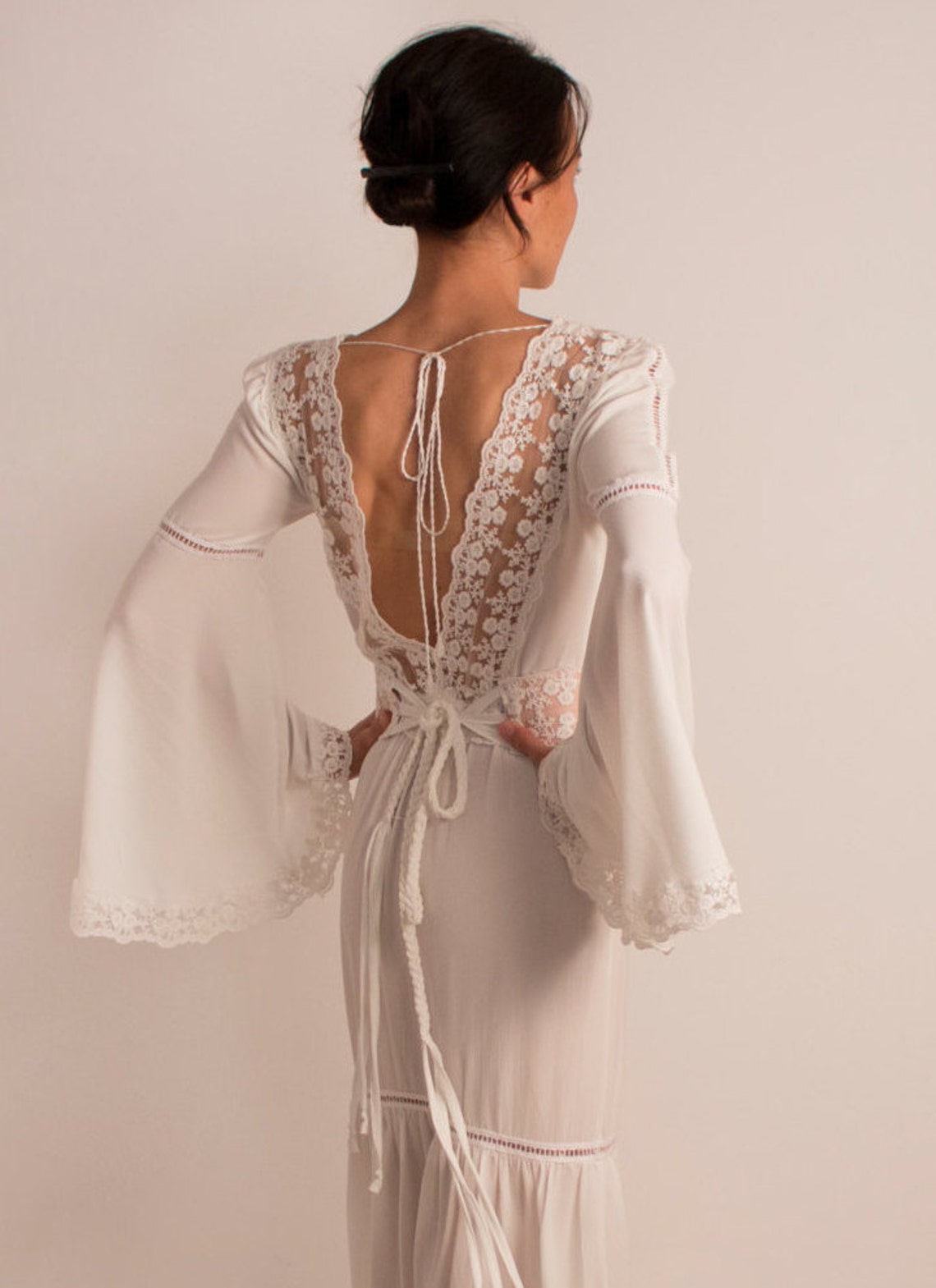 Rustic Wedding Dress Bell Sleeves Boho Wedding Dress Long - Etsy