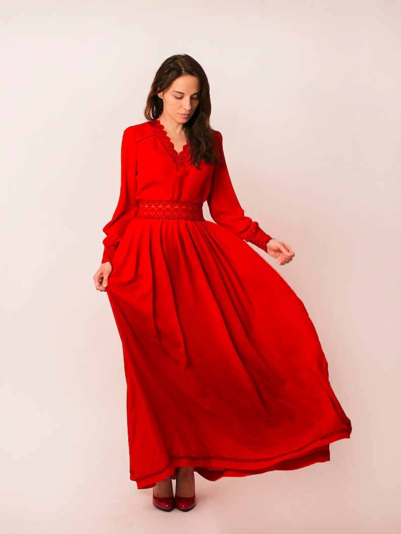 Long Sleeve Red Wedding Dress
