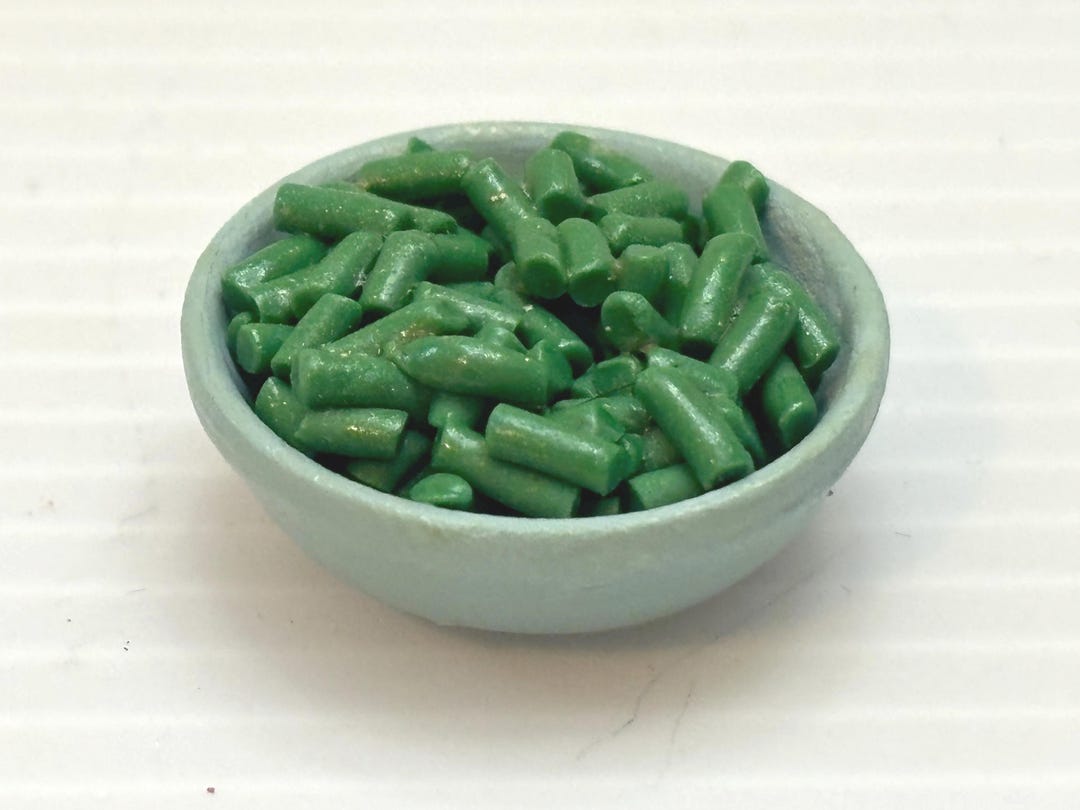 Dollhouse Miniature Blue Bowl of GREEN BEANS Artisan 1:12 Scale Mini ...