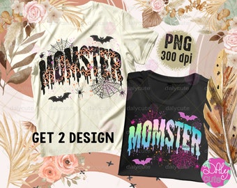 Momster Halloween PNG, Pastel Leopard Grunge, Spooky Mama Design (Digital Download)
