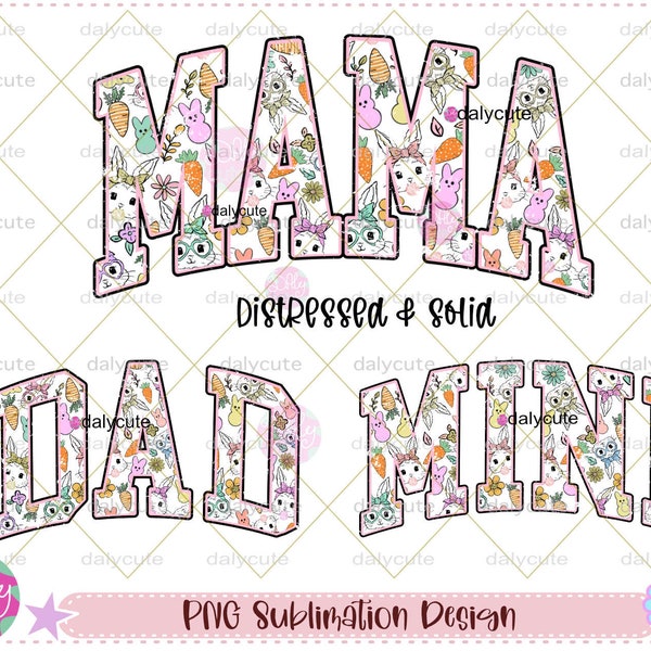 Easter Mama Mini PNG, Retro Easter Png, Easter Mama Bunny Mini Bunny, Easter Sublimation, Easter Shirt Retro Varsity, Easter Family, Dad Png