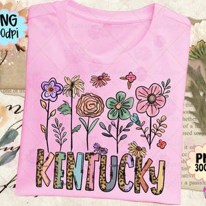 Kentucky Flower PNG, KY State Floral Leopard Print, Flower Cute Hand Drawn KY Png Digital Download