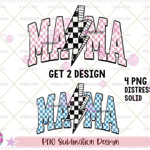 Retro karierte Mama PNG, Mama Distressed Checker, Mama Blitzschlag, Rocker Mom Png, coole Mutter, Retro Mama Sublimation, Distressed Varsity
