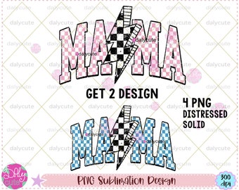 Retro Mama PNG: ontwerp met geruite bliksemschicht (digitale download)