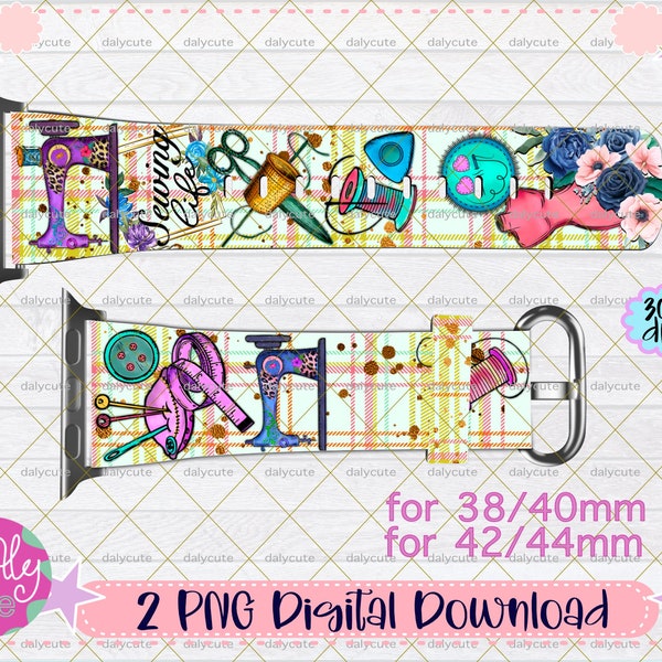 Sewing Watch Band PNG, Watercolor Sewing Clipart, Sewing Machine, Apple Watch Digital Png File, Leopard Watch Sublimation, Peace Love Sewing