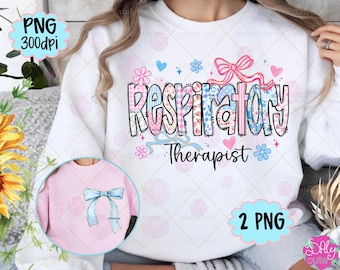 Terapeuta respiratorio PNG, Preppy RT PNG, Coqueta floral Primavera Agradecimiento médico, Azul y rosa digital, Camiseta médica Regalo para la semana de la enfermera